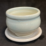 1X - White and Blue Glazed Ceramic Planter with Drainage Tray